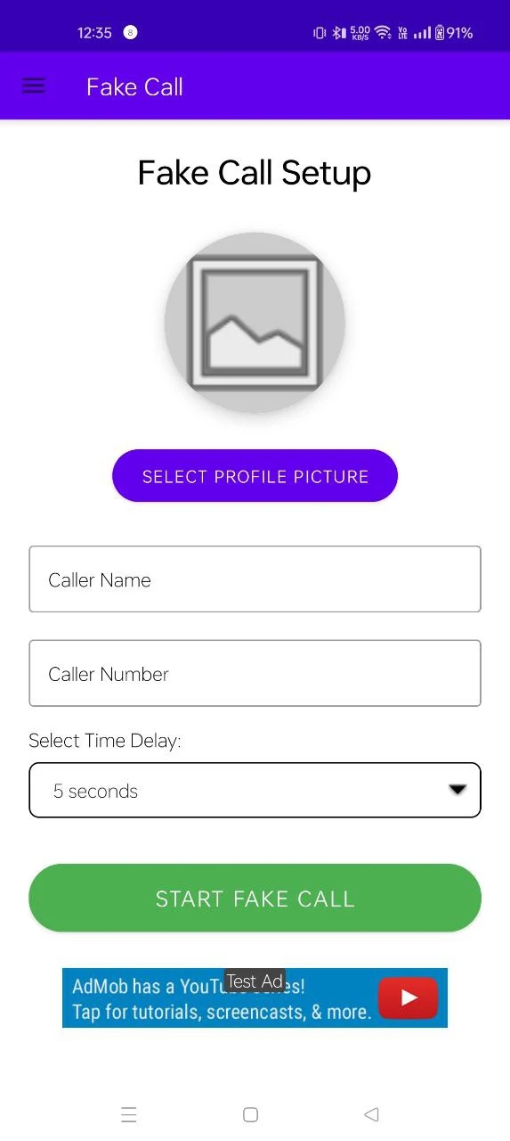 Fake Call Settings Menu